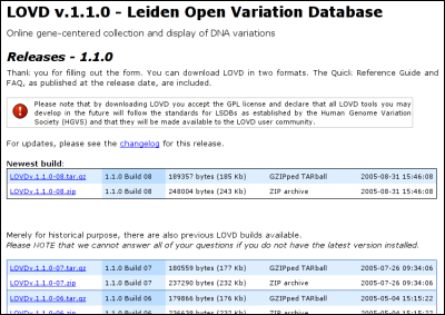 The LOVD download page The LOVD download page